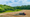 A tractor sprays rock powder over a field.